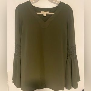 Womens Michael Kors Long Sleeve Green Shirt Top Blouse